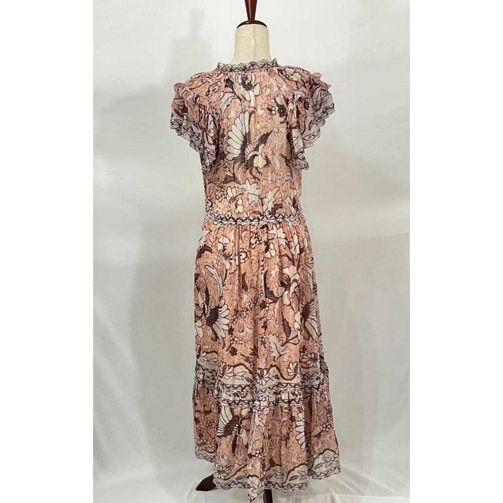 ULLA JOHNSON Sz 10 Celestia Blush Pink Print Silk Short Sleeve Midi Dress - Picture 5 of 12